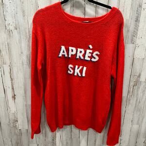 H&M BLOGGER Bright Red & White Apres Ski Soft Lightweight Wool Graphic Sweater S